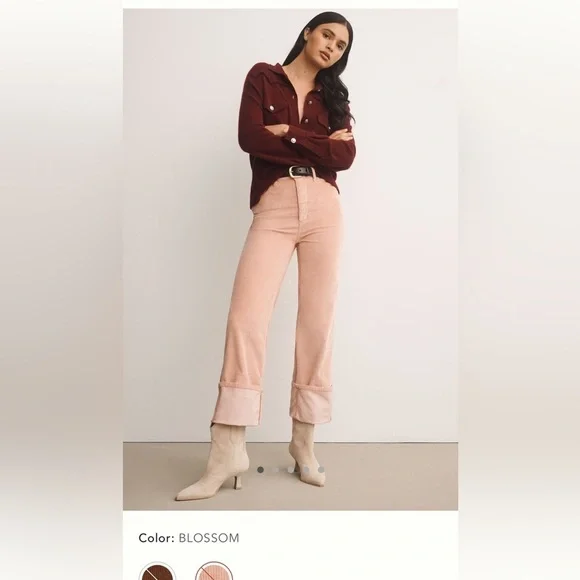 NWT new 31 Anthropologie pilcro Scotty corduroy cuffed pants straight leg pink - Picture 1 of 16